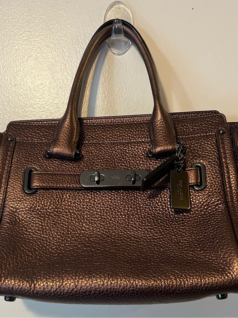 Metallic Brown Pebbled Leather Satchel Handbag